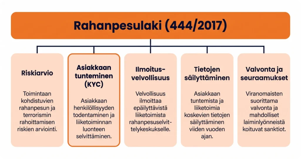 Rahanpesulain keskeiset osa-alueet.